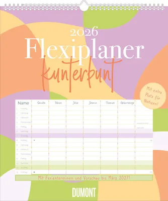 Produktbild von DUMONT - Flexiplaner Kunterbunt 2026 - Familienplaner 35x40 cm - Wandkalender mit 7 Spalten, farbenfrohes Design & Datumsschieber