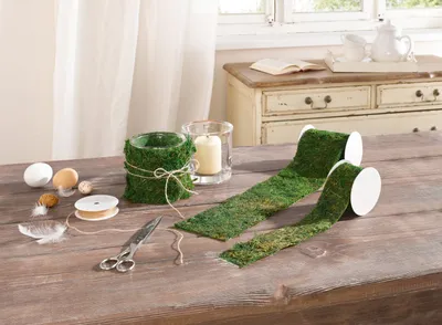 Productafbeelding van Deko-band "Moos", set van 2, natuurlijk mos, bevestigd op textielvezel, mooi decoratief lint