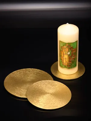 Produktbild von Kerzenteller Aluminium Gold Ø 14cm Dekoteller Kerzenhalter Gebürstet Untersetzer