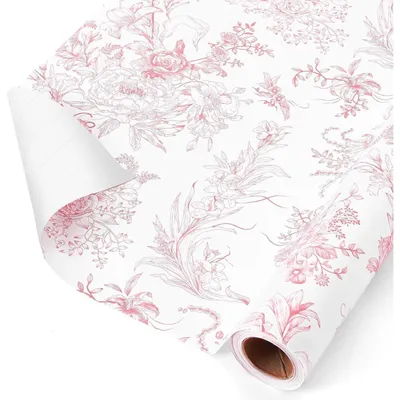 Immagine prodotto di Carta da regalo con motivo floreale, 1 rotolo, 43 cm x 10 m, rosa, motivo floreale