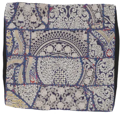 Produktbild von Patchwork Kissenhülle, Dekokissen Bezug aus Rajasthan, Einzelstück - Muster 29, Blau, Baumwolle, 40*40*1 cm, Zierkissen, Dekokissen, Sofakissen