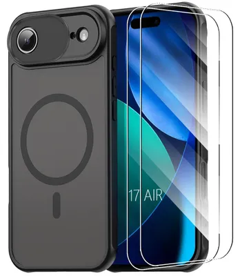 Image de Coque + 2 Verres Trempés pour iPhone Air, Protection avec Anneau Magnétique et Vitre Caméra - Noir