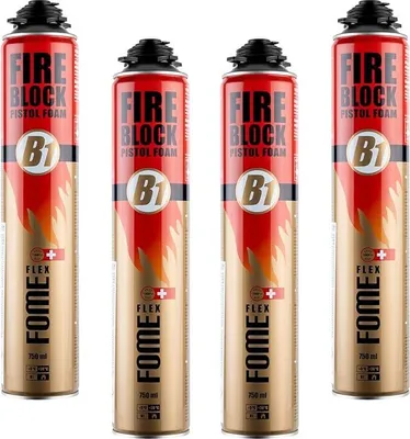 Produktbild von 4x Brandschutzschaum, B1 Montageschaum 750ml, Brandschutzschaum schwer entflammbar, feuchtigkeitshärtend, PolyurethanPistolenschaum, Montageschaum, Bauschaum, Füllschaum, Dämmschaum