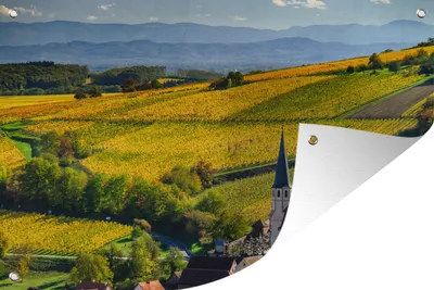 Produktbild von MuchoWow® 120x80 cm Outdoor-Poster Gartendeko Sichtschutz Garten Poster für den Garten  Frankreich - Weinberg - Dorf