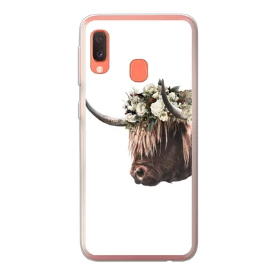 Produktbild von MuchoWow® Handyhülle Schutzhülle Hülle für Samsung Galaxy A20e Schottischer Highlander - Kuh - Rosen Silikon Softcase Handy Hülle - Abdeckung