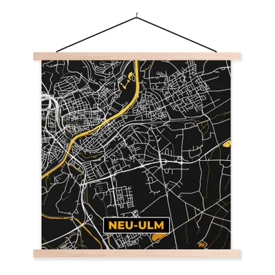 Produktbild von MuchoWow® Textilposter Stadtplan - Deutschland - Gold - Neu Ulm - Karte 60x60 cm mit holzfarbenen Rahmen - Wanddekoration