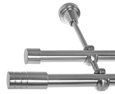 Produktbild von Gardinenstange Set Edelstahl Look Metall Ø 19mm zur Wandbefestigung 2-lauf Zylinder, Länge wählbar H28 E60 E61