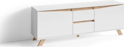 Produktbild von TV-Board "VALENTIN" in weiß mit 2 Schubladen und 2 Türen. Abmessungen (BxHxT) 160x55x38 cm