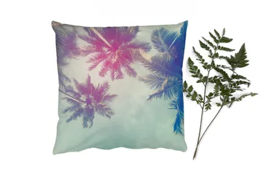 Produktbild von MuchoWow® Zierkissen Sofakissen Wohnzimmer Dekokissen 40x40 cm Palmen - Palmenblätter - Sommer - Tropisch - Foto Kissen - Schlafzimmer Dekoration