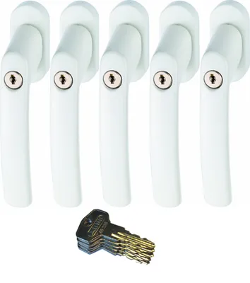 Produktbild von ABUS FG200 W SB abschließbarer Fenstergriff, weiß im Set 5 Stück