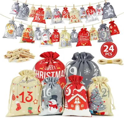 Produktbild von Adventskalender zum Selbstbefüllen - 24 Adventskalender zum Selbstbefüllen - Stoff-Adventskalender - Große Adventskalenderbeutel