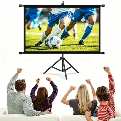 Immagine prodotto di Proiettore portatile Zelurxx, schermo con stativo, montaggio a parete senza foratura, regolabile in altezza, ideale per presentazioni di home cinema all'aperto, dimensioni 60 pollici
