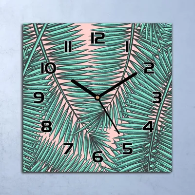 Produktbild von Wanduhr Echt-Glas-Küchenuhr Exotisches Blätter Quarz 30x30 Deko Bilder