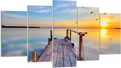Produktbild von Bild auf Leinwand - Leinwandbild - See Natur Brücke Vögel - 160x85cm - Wand Bild - Wanddeko - Leinwanddruck - Bilder - Kunstdruck - Wanddekoration - Leinwand bilder - Wandkunst - EA160x85-2402