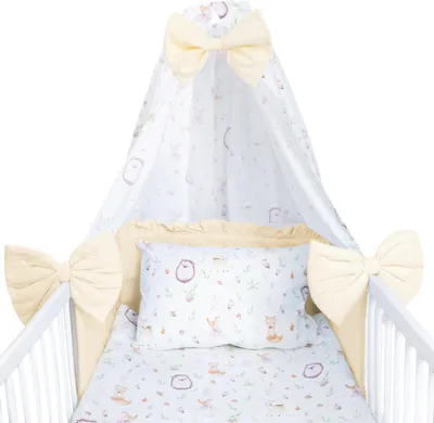 Produktbild von Amilian Babybettwäsche Set 7-teilig – Bettwäsche 100x135 cm, Kissen 40x60, Himmel, Nestchen – für Babybett/Gitterbett – Komplettset für Neugeborene