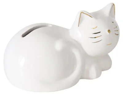 Produktbild von Spardose Katze CATTY aus Keramik, Weiß mit Gold, mit Öffnung, 12x8x7 cm
