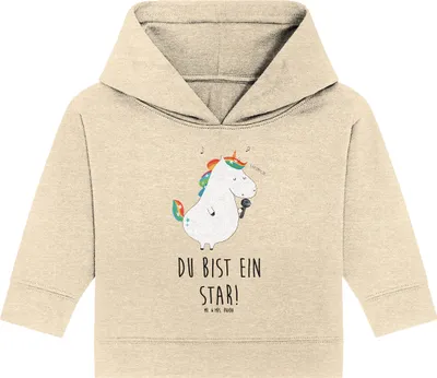 Produktbild von Mr. & Mrs. Panda Organic Baby Hoodie Einhorn Sänger 24. - 36. Monat - Natural Raw - Geschenk, Geburtstag, Kapuzensweatshirt, Einhörner, Freundin, Unicorn, Kapuzenshirt