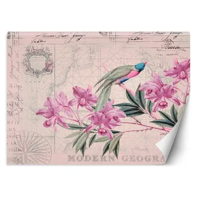 Produktbild von FOTOTAPETE Blumen Vögel Vintage Rosa 450x315 cm VLIES Tapete Wandtapete Wandbilder Wanddekoration Design Wohnzimmer Schlafzimmer Flur Büro Küche