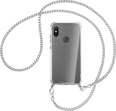 Produktbild von Handykette Backcover-Schutzhülle mit Band (Metall silberfarben) für Xiaomi Redmi Note 6 Pro - silberfarbene Kette