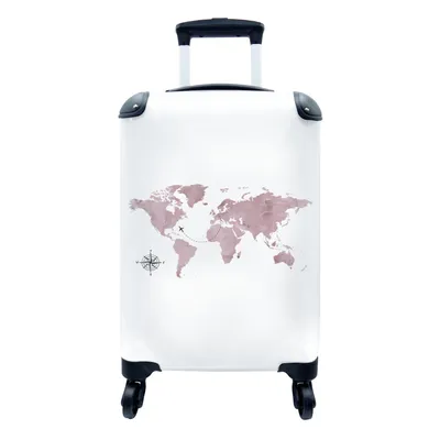Produktbild von MuchoWow® Koffer Handgepäck Trolley Rollkoffer Kleine Reisekoffer mit 4 Rollen - Weltkarte - Rosa - Flugzeug - Cabin Size < 55x40x23 cm & 55x40x20 cm - Fotokoffer - Kabinenkoffer - Boardgepäck - Reise-Box - Reisekoffer - Reisegepäck - Koffer mit Bild - Trolley für Kinder