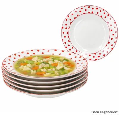 Immagine prodotto di Set di 6 piatti fondi rosso a pois 200 ml gres bianco Insalata Pasta