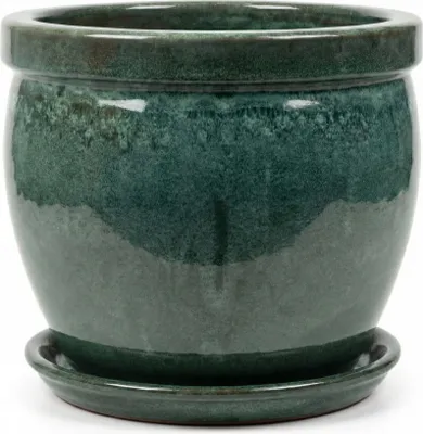 Immagine prodotto di Vaso da fiori in Vetroceramica con sottovaso Ø21cm Resistente al gelo Vaso per erbe aromatiche in gres Verde muschio