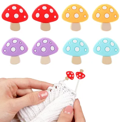 Produktbild von 8-teiliges Silikon-Maschenstopper-Set, Nadelstopper für Stricknadeln, pilzförmige Nadelstopper, Spitzenschutz, Strickzubehör für Häkelarbeiten