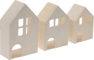 Produktbild von 3er-Set Holzhäuschen aus Holz, 3D, ca. H 10,5-14,5 cm, Tiefe 4,5 cm, zum Basteln und Dekorieren