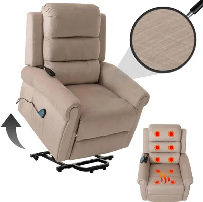 Produktbild von Fernsehsessel HWC-K63, Relaxsessel, Liegefunktion Aufstehhilfe Massage Heizfunktion, Stoff 220g/m² Chenille creme