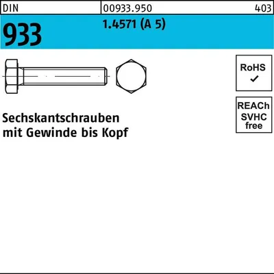 Produktbild von Reyher  Sechskantschrauben DIN 933 1.4571 M 8x35 A 5 (100 Stück)
