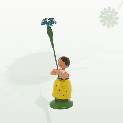 Imagen del producto de Miniatura de una niña con flores, adornada con flores de pensamientos, altura de 12 cm, nueva