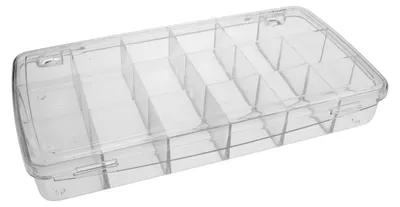 Produktbild von Kunststoffbox, mit 18 Fächern und Deckel, 223 x 120 x 34 mm, Sortierhilfe
