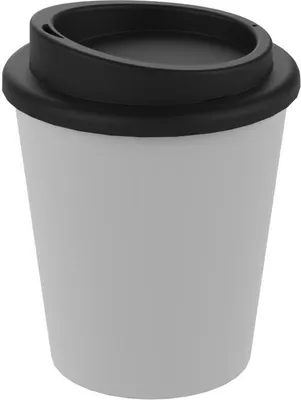 Obrázek produktu pro Opakovaně použitelný kelímek na kávu "Premium" malý - 250 ml kelímek na pití z dvoustěnného plastu s bezpečným šroubovacím víčkem - Vyrobeno v Německu - bílá/černá barva