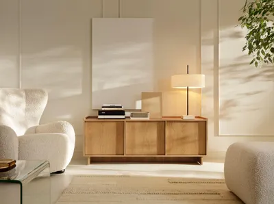 Produktbild von MOEBLO TV-Board LILIE RTV147 – Fernsehtisch TV-Schrank mit 3 Fächern, Push-to-Open und Einlegeböden, Wohnzimmermöbel (BxHxT): 147x82x39 cm - Carmel-Eiche