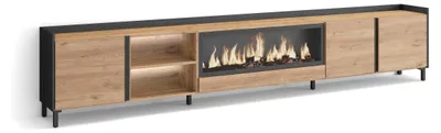 Produktbild von TV-Möbel Holzeffekt eiche schwarz 315x35x61cm Kamin mit Feuereffekt