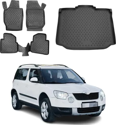Obrázok produktu pre Sada podlahových rohoží a vložiek do kufra pre Škoda Yeti 2009-2017 gumové TPE čierne 5x