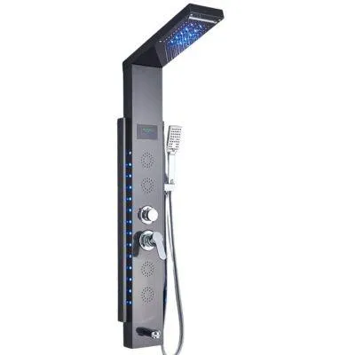 Produktbild von LED-Duschpaneel, digitale Temperaturanzeige, Regen- und Massagedüsen, Wandmontage, modernes Spa-Erlebnis, Schwarz 8003