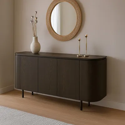 Imagen del producto de Mueble aparador Tobago, color espresso, 170x81x43 cm, fabricado en MDF con acabado en chapa de roble natural