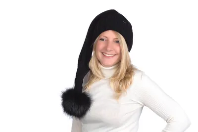 Produktbild von Birendy Beanie A101 schwarze Mütze Zipfelmütze Pudelmütze Wintermütze