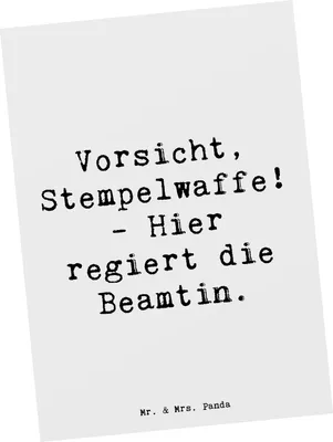 Produktbild von Mr. & Mrs. Panda Postkarte Spruch Beamtin Stempelwaffe - Weiß - Geschenk, Berufsgestaltung, Grußkarte, Berufsleben, Humor, Anerkennung, Beamte, Hingabe, Ansichtskarten