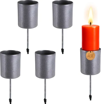 Produktbild von Kerzenhalter 4er Set Metall Silber Ø 3,3 cm mit Stab