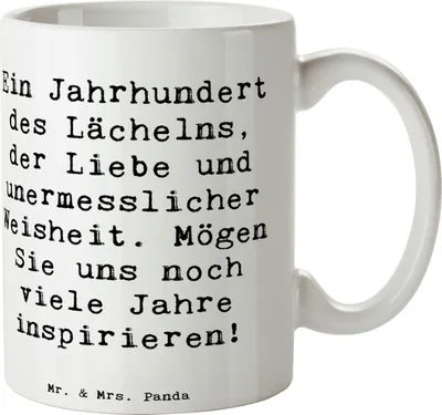Produktbild von Mr. & Mrs. Panda Becher Spruch 100. Geburtstag Weisheit - Weiß - Geschenk, haferl, Tasse, Kaffeetasse, Keramiktasse, Leben, Kaffeebecher, Erinnerungen, Freude, Liebe