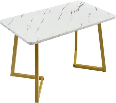 Productafbeelding van Eettafel met Marmerlook en Gouden Poten - 117 x 68 cm