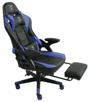 Produktbild von Gaming Stuhl im modernen Racing-Design mit ausziehbarer Fußstütze Gaming Chair mit verstellbaren Design Armlehnen ergonomischer Schreibtischstuhl mit extra Stützkissen,Farbe:Schwarz/Blau