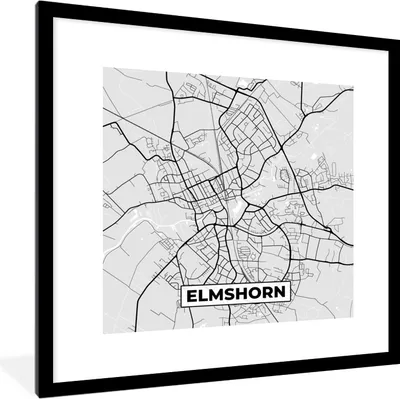 Produktbild von MuchoWow® Gerahmtes Poster Karte - Deutschland - Stadtplan - Elmshorn 40x40 cm - Poster mit Schwarzem Bilderrahmen Wandposter Rahmen Foto Bilder - Poster - Plakat im Rahmen