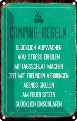 Produktbild von vianmo Blechschild 30x20 cm Camping Regeln Outdoor Spruch Zitat