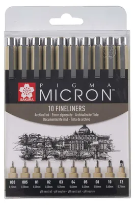 Produktbild von Sakura Pigma Micron, Schwarz, Rund, Sichtverpackung, 10 Stück(e)