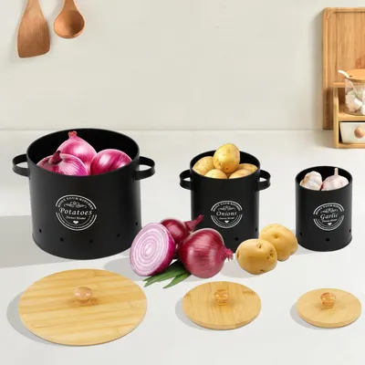 Zdjęcie produktu dla Pojemniki do przechowywania warzyw, 4L. Zestaw pojemników do przechowywania warzyw, ziemniaków, cebuli i czosnku. Pojemniki do przechowywania ziemniaków