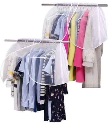 Produktbild von Hängender Kleiderschrankbezug zur Aufbewahrung, staubdichter Schulterbezug, Schutz für Kleidung, Mäntel, Anzüge, Kleider, 2-teiliges Set, weiß