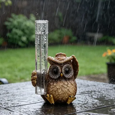 Produktbild von Regenmesser in Eulenform für Garten und Terrasse, dekorativ und wasserdicht